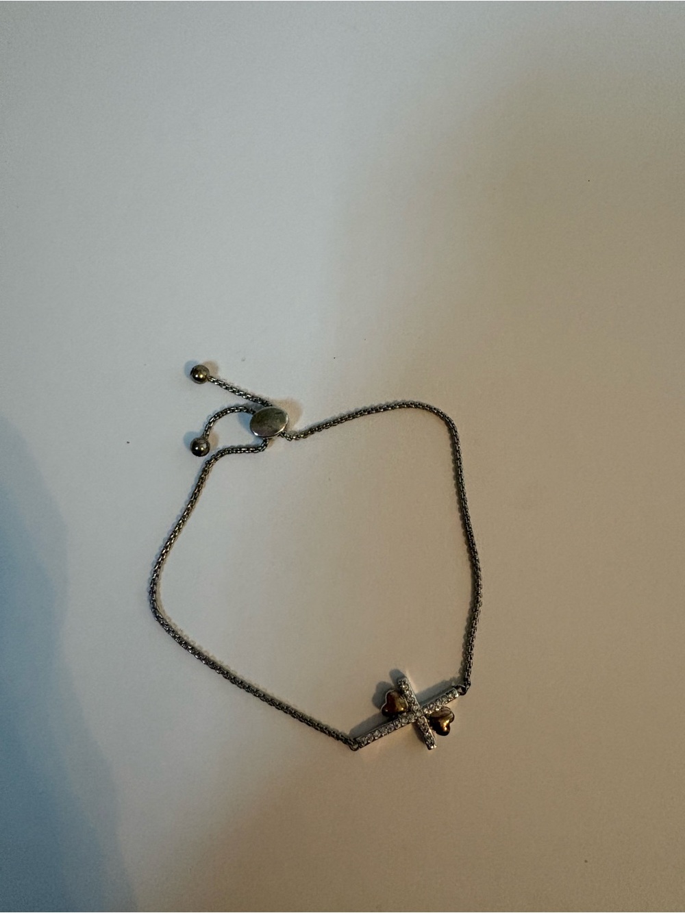 Dainty Silver Bracelet with Cross & Gold Accent